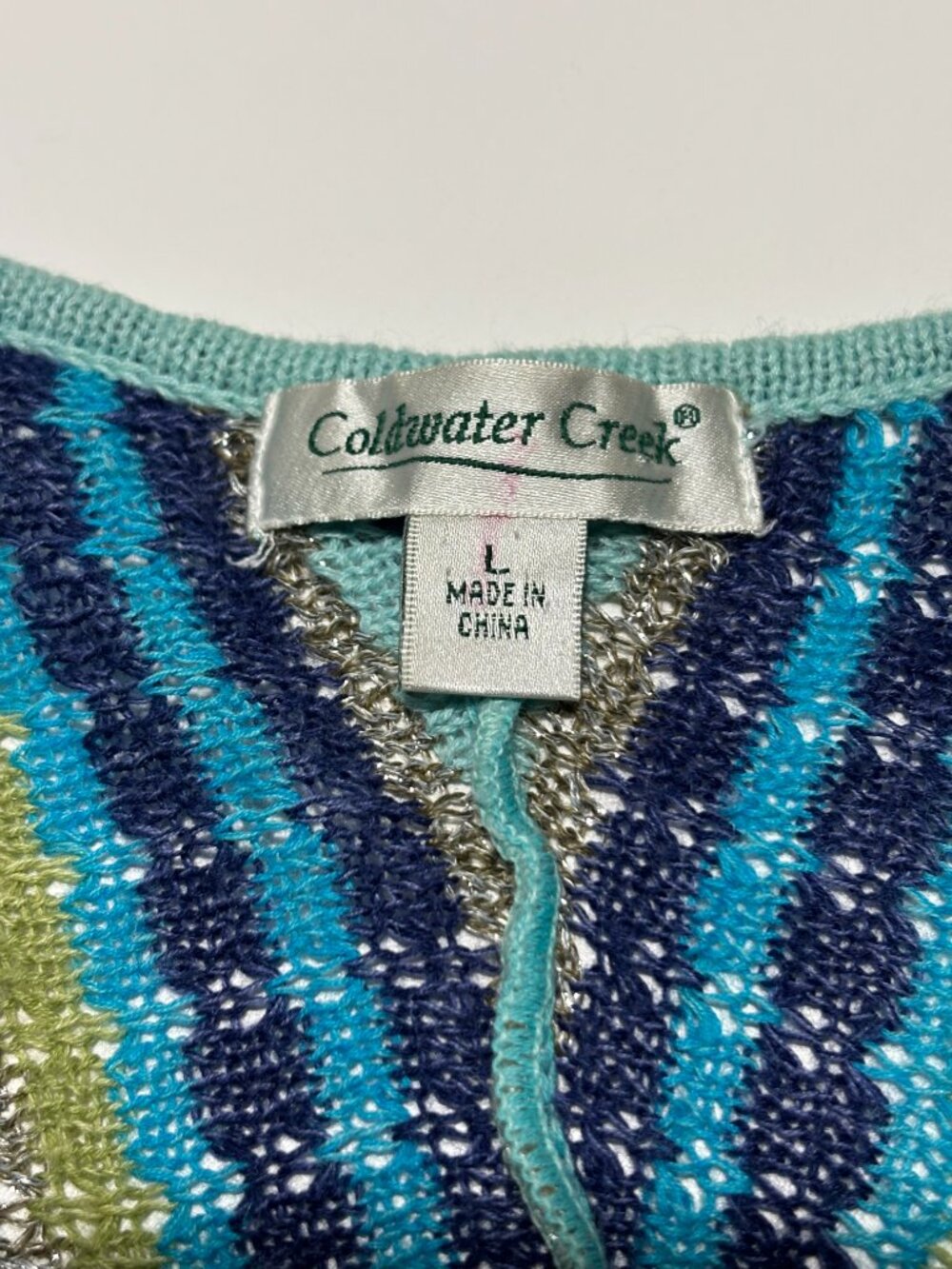 Coldwater Creek Blue & Green Summer Siren Cotton & Ramie Open Front Knit Top - Picture 3 of 7